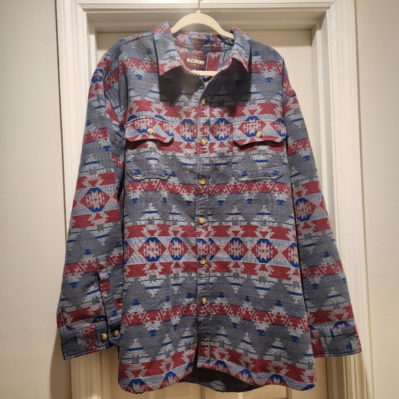 Alesbury Westerm Aztec Button-Up Shirt Mens Size 3XL 100% Heavy Cotton - Picture 1 of 13